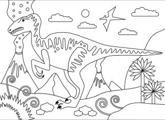 Dinozaur uciekający przed wybuchem wulkanu