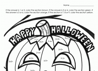 kolorowanka dynia halloween według rozwiązań matematycznych