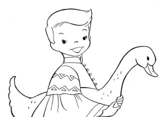 Dziecko z gęsią kolorowanka dziecko z gęsią do druku