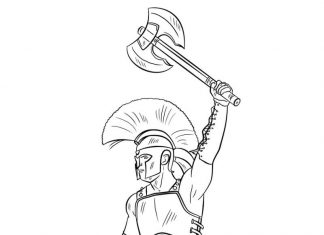 kolorowanka gladiator z ostrym toporem