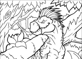 Groźny dinozaur podnoszący drzewo