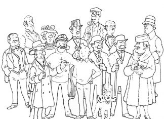 Grupka bohaterów bajki Przygody Tintina kolorowanka grupka bohaterów bajki Przygody Tintina