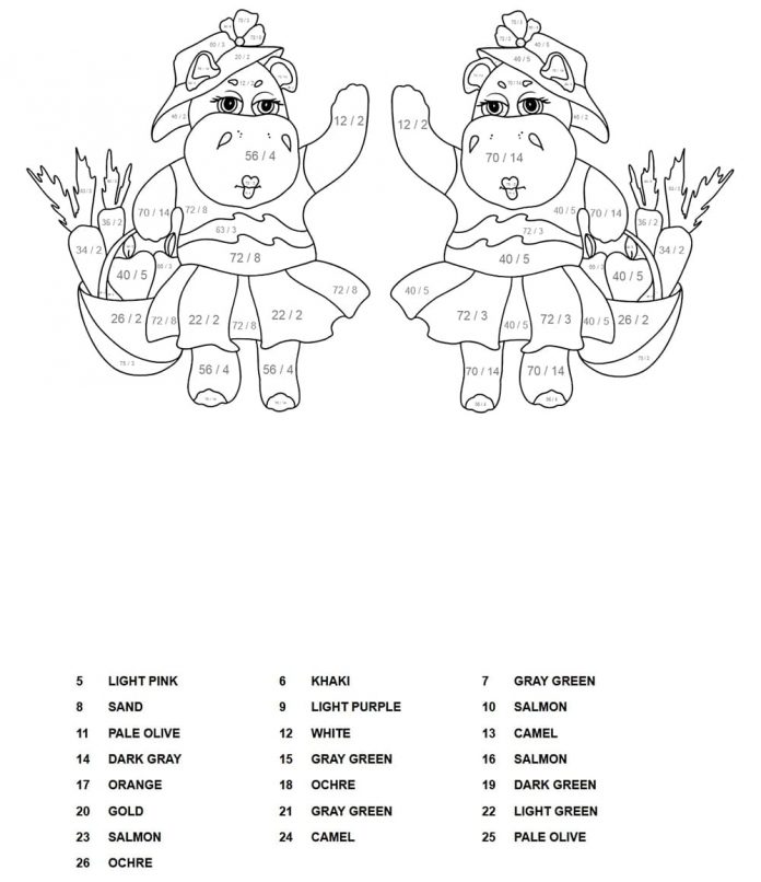 kolorowanka hipopotama według instrukcij kolorów