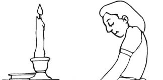 Klęcząca postać przed świeczką kolorowanka klęcząca postać przed świeczkom