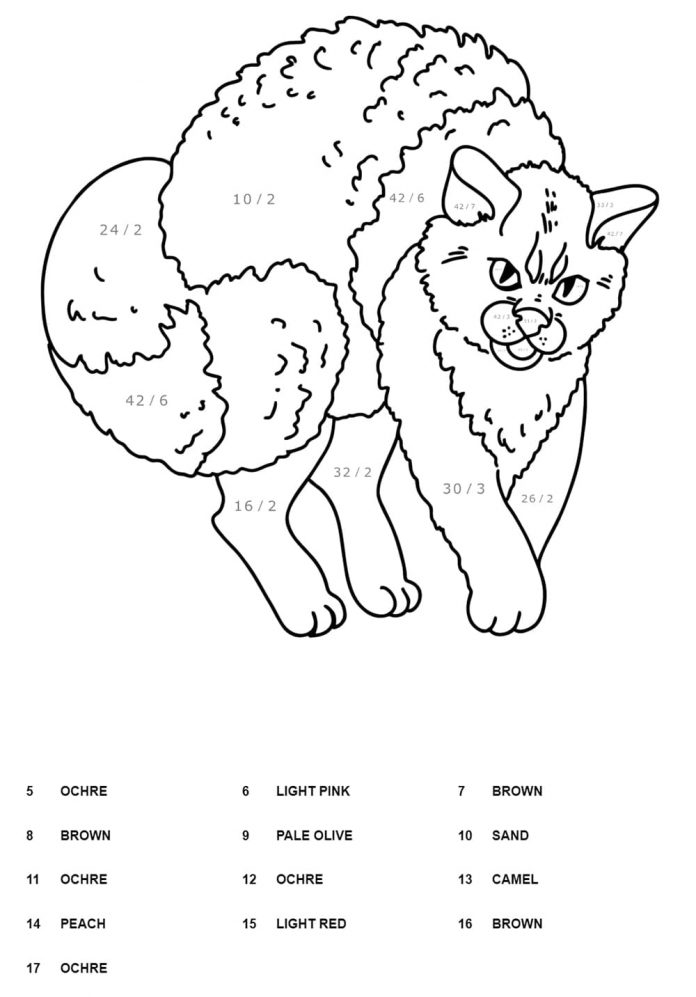 kolorowanka kot według instrukcij kolorów