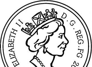 Królowa Elżbieta na monecie kolorowanka królowa Elżbieta na monecie