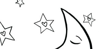 Księżyc wokół gwiazdek Kolorowanka księżycz serduszkiem