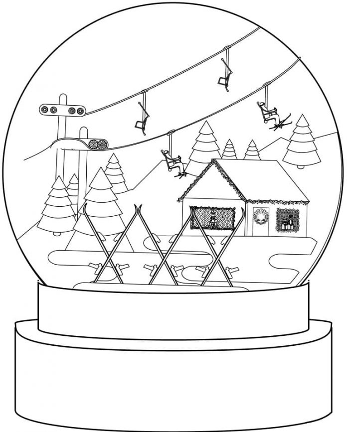 kolorowanka kula śnieżna ze stokiem narciarskim