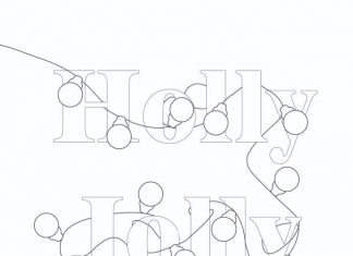 kolorowanka lampki świąteczne owinięte wokół napisu