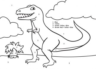 Maluj według cyfr dinozaur idzie kolorowanka maluj według cyfr dinozaur idzie