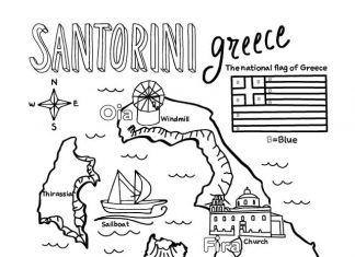 Mapa greckiego wyspy Santorini kolorowanka mapa greckiej wyspy Santorini