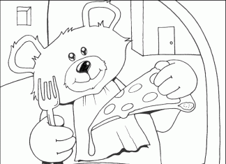 Misiek przygląda się smacznej pizzy kolorowanka misiek przygląda się smacznej pizzy do druku