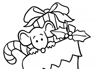 Myszka w skarpecie świątecznej kolorowanka myszka w skarpecie świątecznej do druku