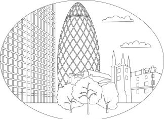 Nowoczesny wieżowiec 30 St Mary Axe kolorowanka nowoczesny wieżowiec 30 St Mary Axe do druku