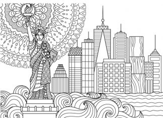 Piękne miasto ze statuetką kolorowanka piękne miasto ze statuetką