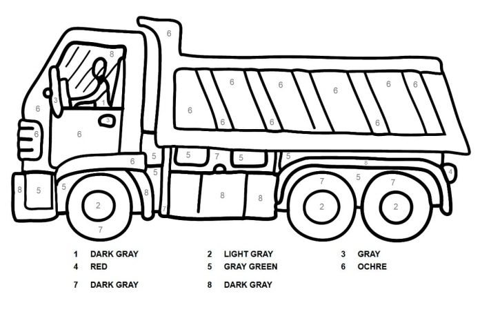 kolorowanka pomaluj samochód według kolorów ciężarówka