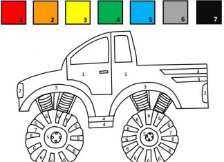 kolorowanka pomaluj samochód według kolorów monster truck