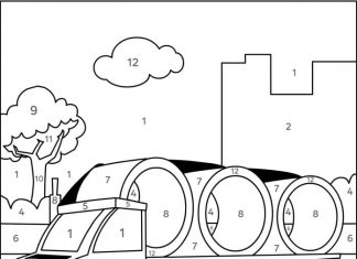 kolorowanka pomaluj samochód według kolorów samochód budowlany