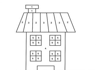 kolorowanka pomaluj według cyfr budynek mieszkalny