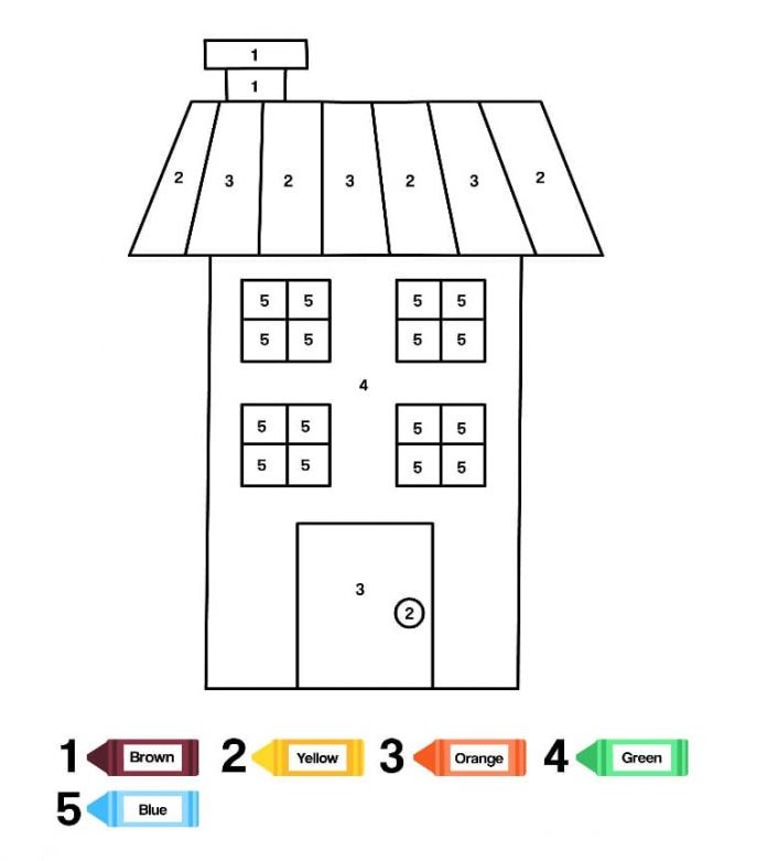 kolorowanka pomaluj według cyfr budynek mieszkalny