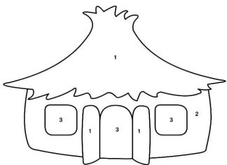 kolorowanka pomaluj według cyfr dom z dachem w słomie