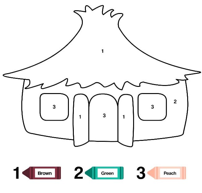 kolorowanka pomaluj według cyfr dom z dachem w słomie