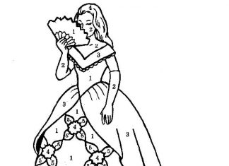 kolorowanka pomaluj według cyfr dziewczyna w pięknej sukni