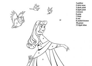 kolorowanka pomaluj według cyfr dziewczyna w sukni z sowami