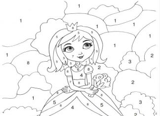 kolorowanka pomaluj według cyfr mała księżniczka