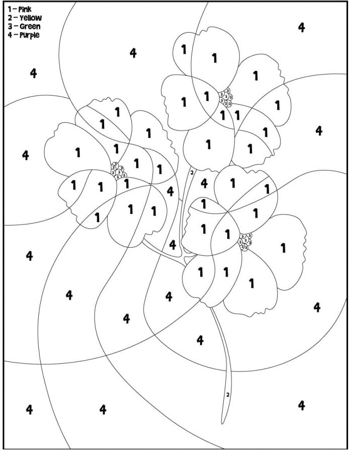 kolorowanka pomaluj według cyfr piękny czerwony kwiatek