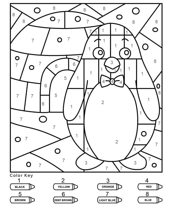 kolorowanka pomaluj według legendy pingwin