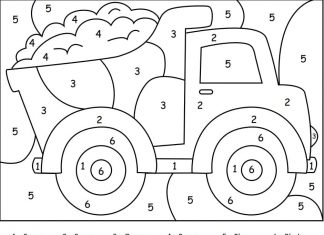 kolorowanka pomaluj według legendy samochód ciężarowy z piaskiem