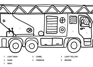 kolorowanka pomaluj według legendy wóz strażacki drabina