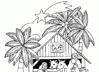 kolorowanka trzej Królowie koło szopki do druku