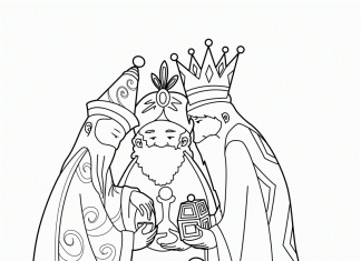 kolorowanka trzej Królowie nad Jezusem do druku
