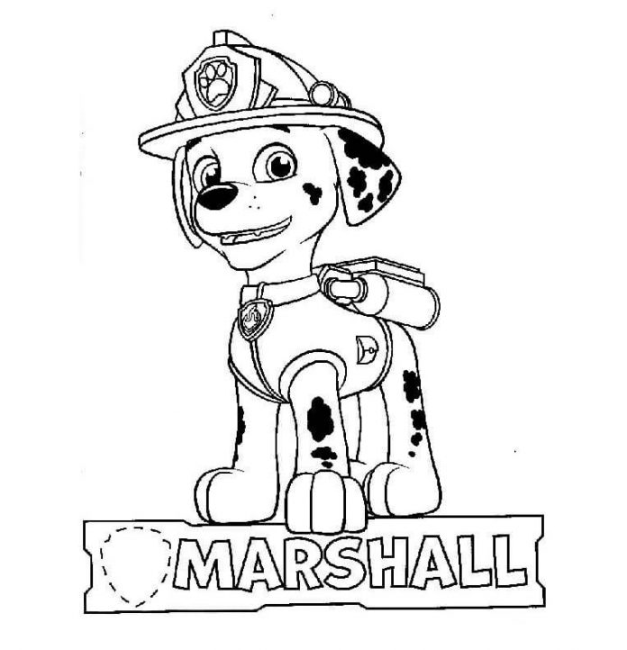 kolorowanka uśmiechnięty Marshall z bajki Paw Patrol