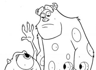 kolorowanka z cyframi postacie z bajki potwory i spółka