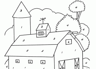 kolorowanka z cyframi stodołą na wsi