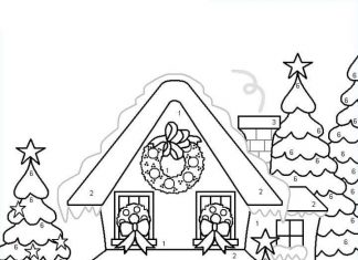 Z instrukcją dom świątecznie ozdobiony kolorowanka z instrukcjom dom świątecznie ozdobiony