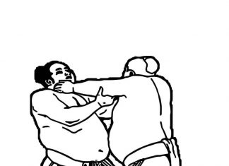 Zacięta walka zawodników sumo