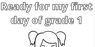 Zadowolona dziewczynka w pierwszym dniu w szkole kolorowanka zadowolona dziewczyna w pierwszym dniu w szkole