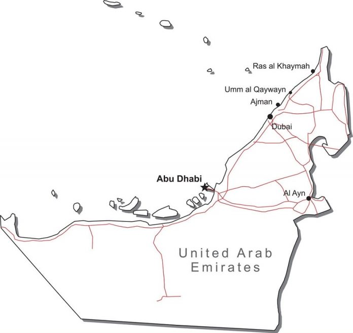 kolorowanka zjednoczone emiraty arabskie mapa