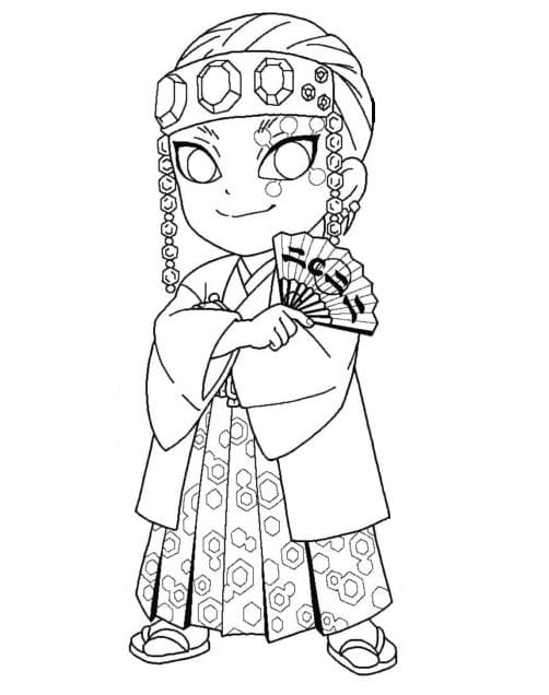 Chibi w kimono i wachlarzu japońskim