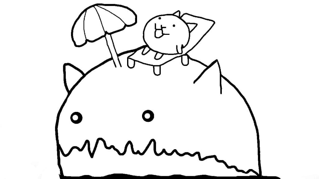 Duży wieloryb i wypoczywający na nim kotek