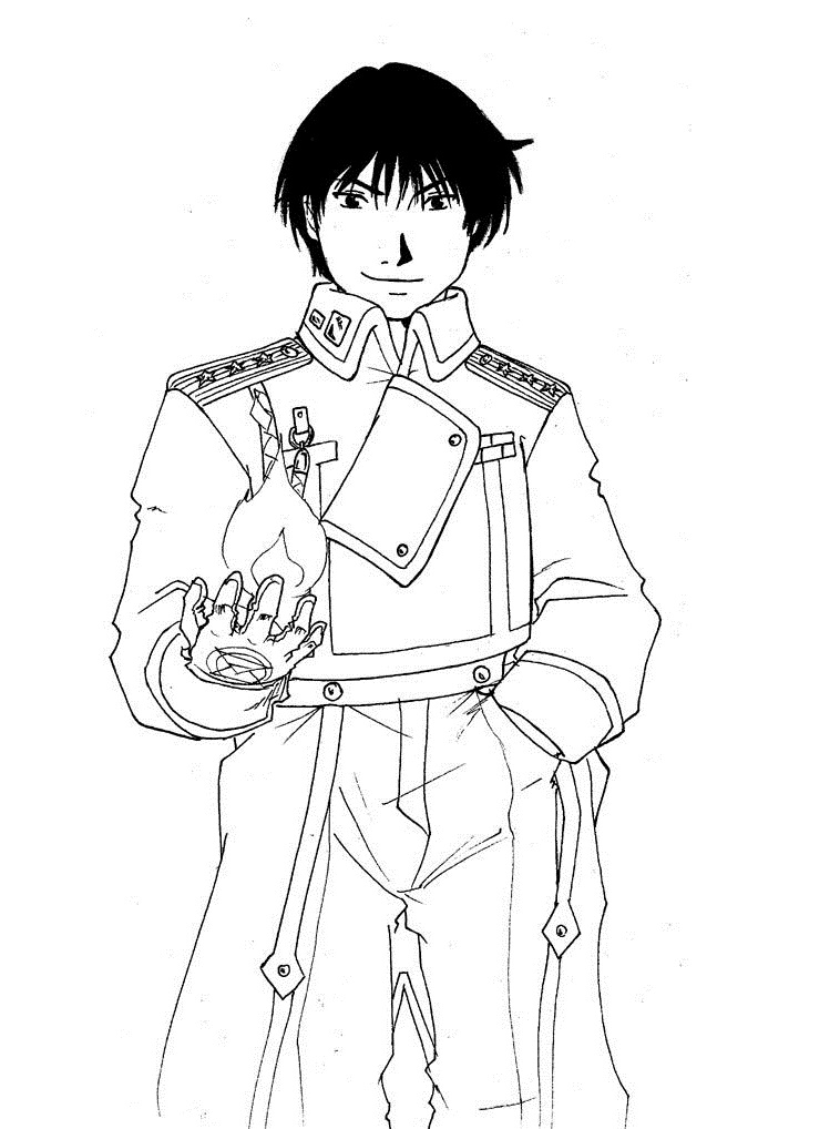 Fullmetal Alchemist i płonący ogień w ręku