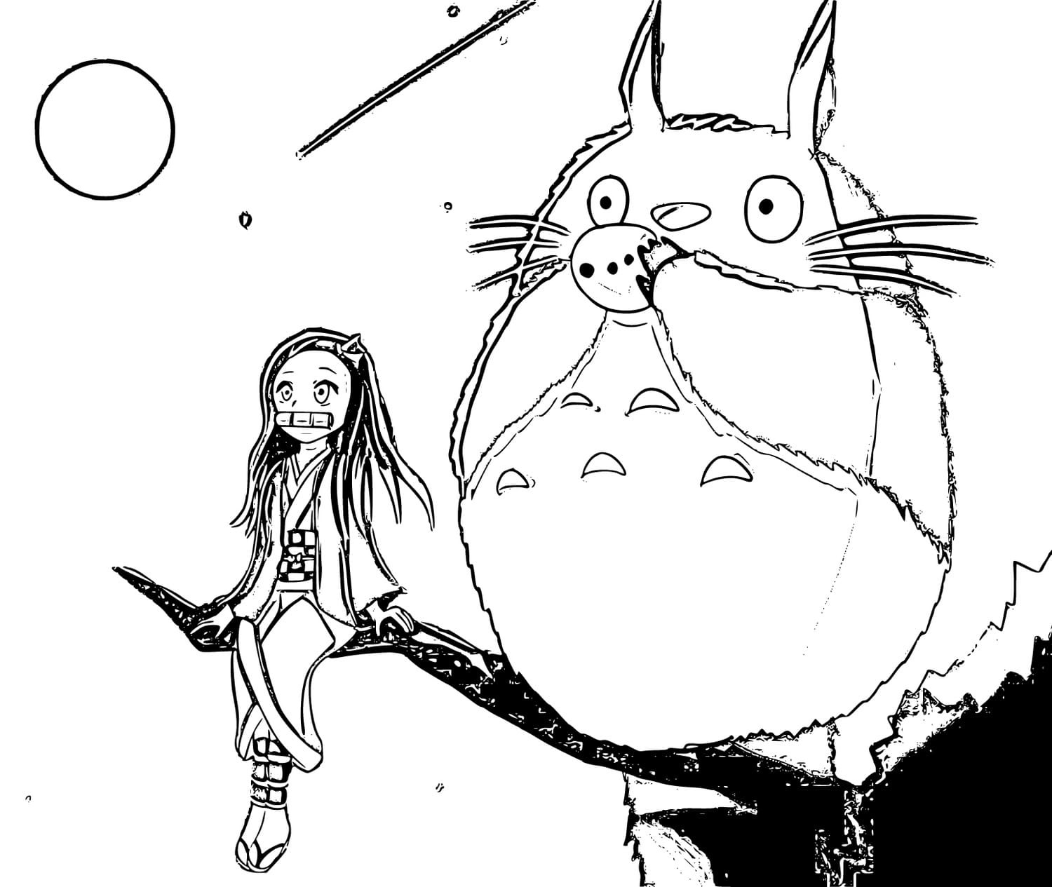 Kolorowanka Nezuko Kamado i Totoro