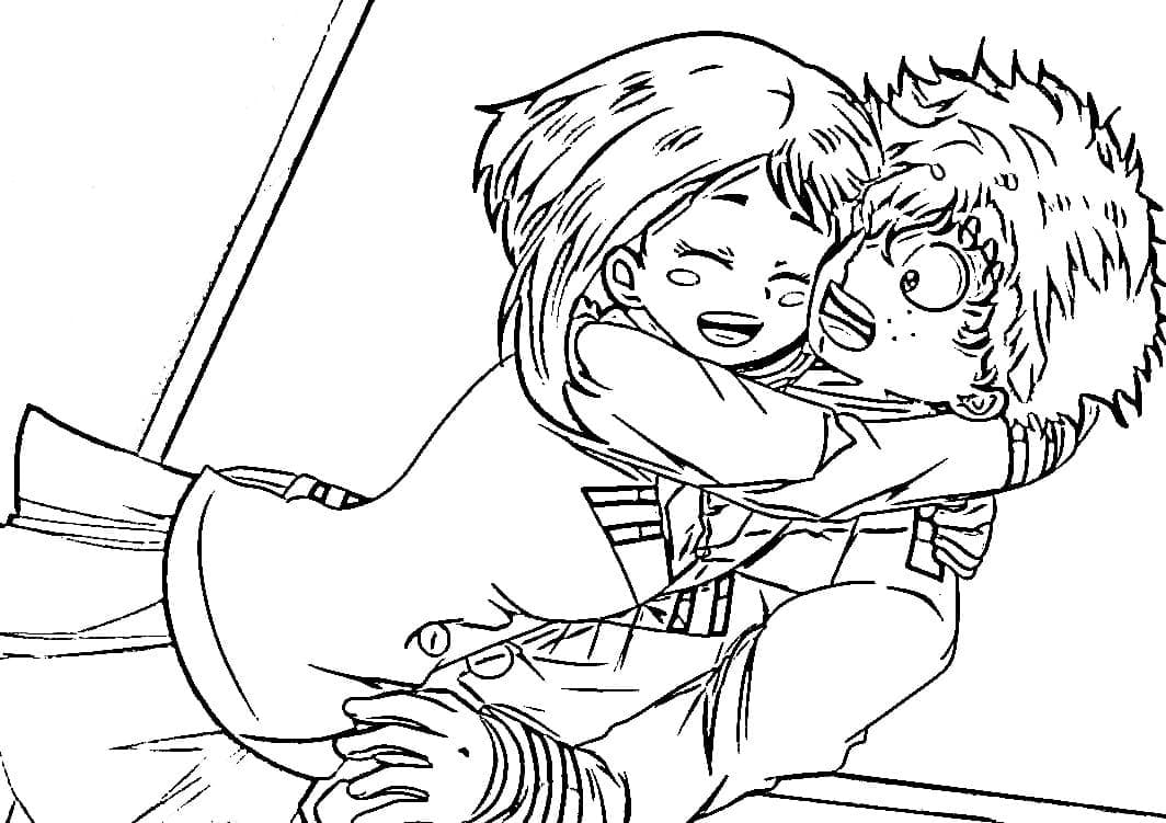 Kolorowanka Uraraka oraz jej przyjaciel Midoriya