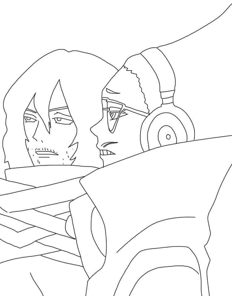 Kolorowanka dwie postacie Present Mic z Shota Aizawa