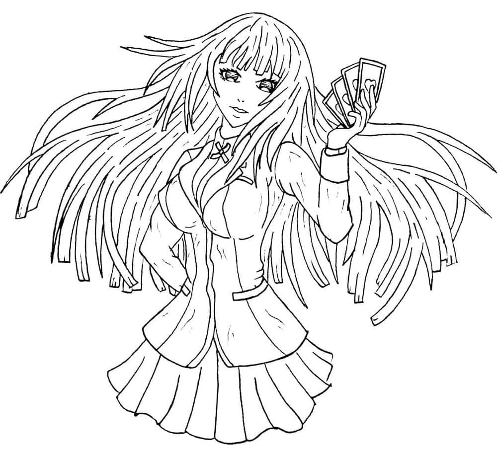 Kolorowanka dziewczyna Kakegurui i jej karty