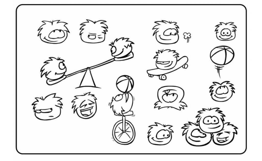 Postacie z gry Puffle do pokolorowania